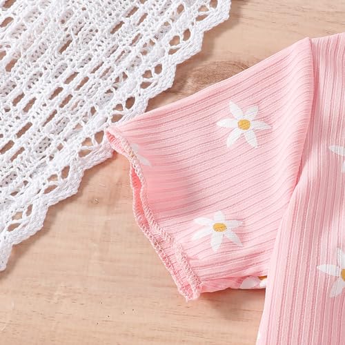 Conjunto de moletom casual para meninas, com estampa floral, babados, gola redonda, manga curta + sh