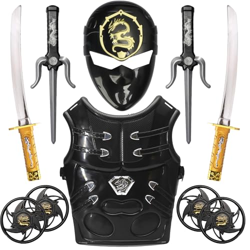 Juego de rol ninja para regalar en cumpleaños infantiles con máscara y katanas negras