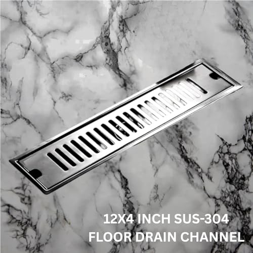 Image of Tapsa Wave Floor Drain Channel Chrome| 304 Stainless Steel | Invisible Shower Drain Channel | 12 x 4 Inches | Waste Water Floor Drain for 30x10 mm Tile | Drainer Channel | Anti Cockroach Trap | Silver