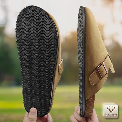 Image of BULLIANT Women Clogs-Fleece-Lined Suede Mules Slippers Nurse Shoes Unisex-Memory Foam Arch Support Cork-Footbed