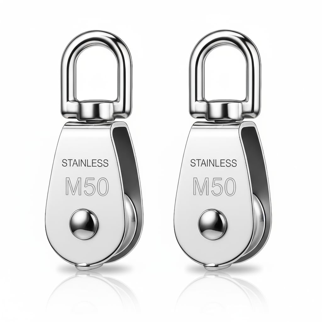 2 Stück M50 Umlenkrollen Edelstahl-Seilrollen Flaschenzug Um