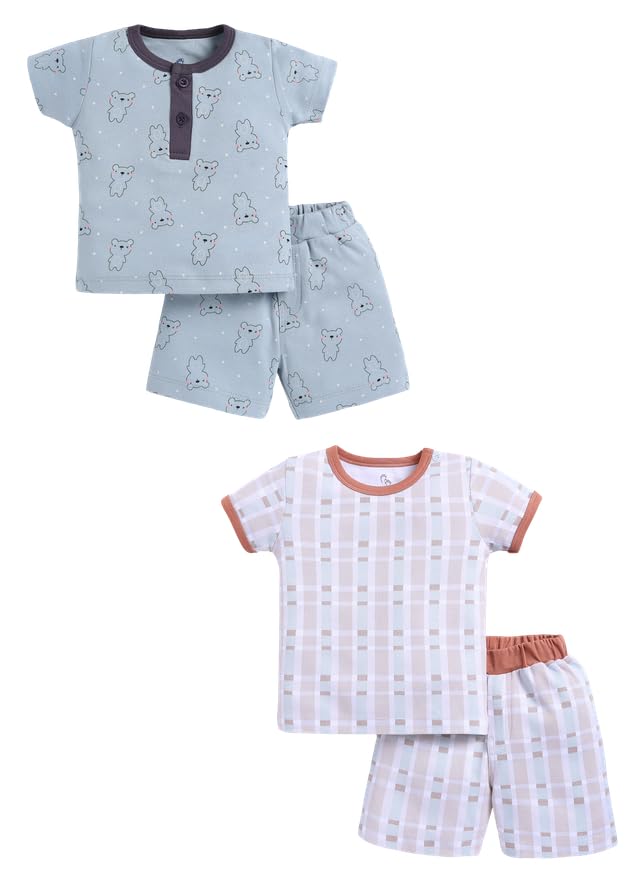 Image of Baby Girls 100% Cotton Printed Half Sleeve T-shirt & Short Summer Clothing Sets (Pack Of 2)