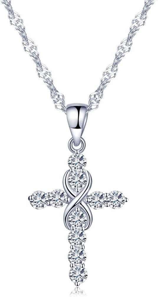 Unendlich UInfinite Women's Girl's Necklace, Classic Cross Infinity Symbol Pendant, 925 Sterling Silver Necklace inlaid with zircon, Christmas birthday gift