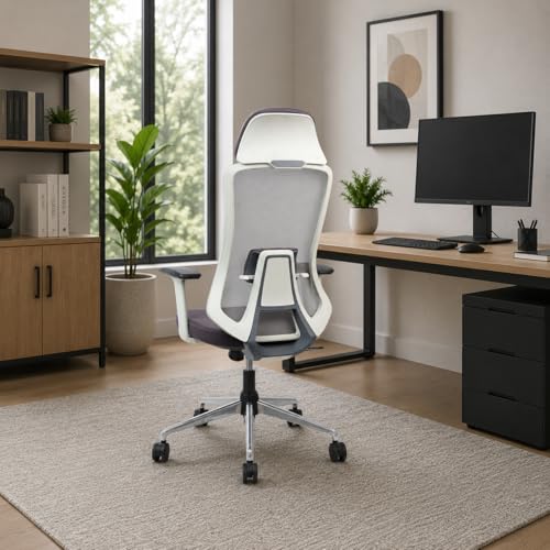 Image of IAFA FURNITURE Bosco High-Back Mesh Office Chair | 2 Year Warranty | Ergonomic Study | Computer Chair with Revolving Base | Single Lock Synchro Mechanism | Heavy-Duty Metal Base (Grey) (DIY)