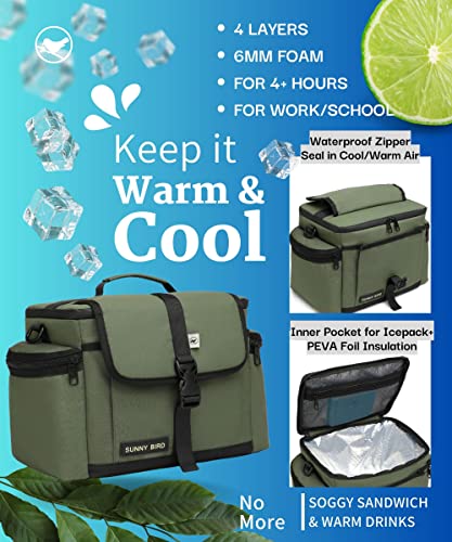 Sunny Bird 15L Insulated Lunch Bag With Foldable And Leakproof Design, Thermally Insulated, Shoulder Strap For Women, Men (Khaki Green) #TOP1