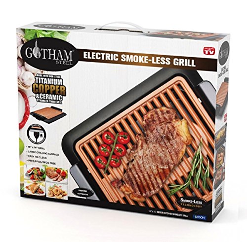 Gotham Steel Smokeless Grill Indoor Grill Ultra Nonstick Electric Grill – Dishwasher Safe Surface, Temp Control, Metal Utensil Safe, Barbeque Indoors with No Smoke!
