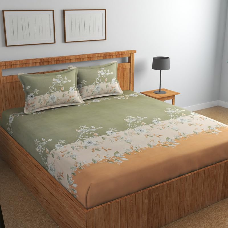 Image of Florida Polycotton Bedsheet (Rose OliveGreen, Super King)