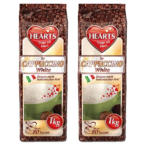HEARTS Cappuccino White Line, 2 unidades (2 x 1 kg), sabor a vainilla, café en polvo instantáneo, bebida en polvo para 80 tazas, fácilmente soluble