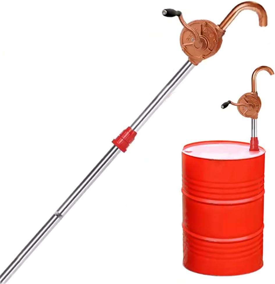 Hand Oil Transfer Pump, Manual Crank Rotary Pump, Aluminum Barrel Pump Hand Liquid Transfer, The Length is Adjustable, Mobile Fixed Buckle, for Diesel, Kerosene, Hydraulic Fluid