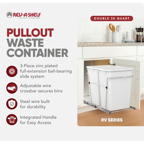Image of Rev-A-Shelf Double Pullout Garbage Trash Cans for Kitchen Cabinets, 35 Qt