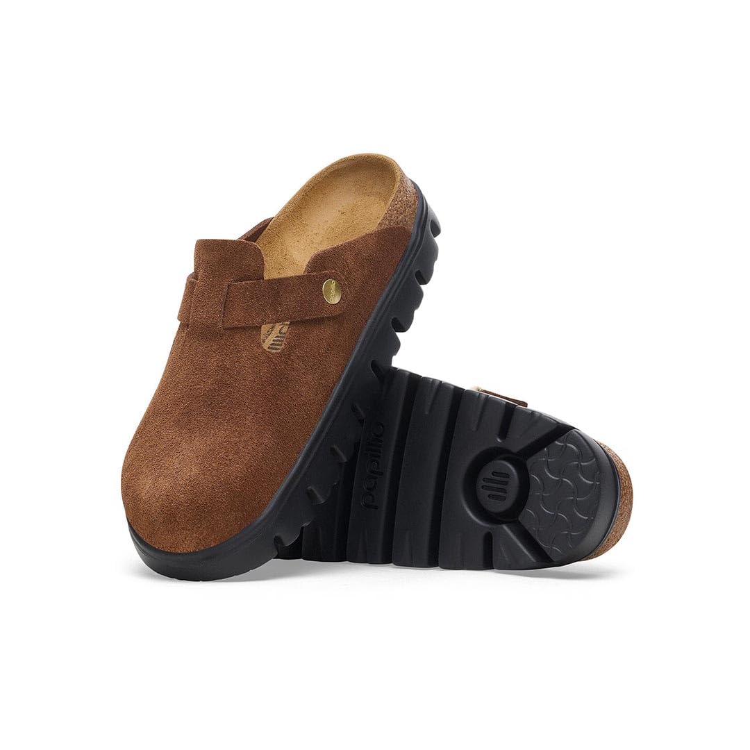 Birkenstock Scarpe Donna Sabot Boston PAP Chunky in Suede Dark Tea/Black Taglia Scarpa: 37