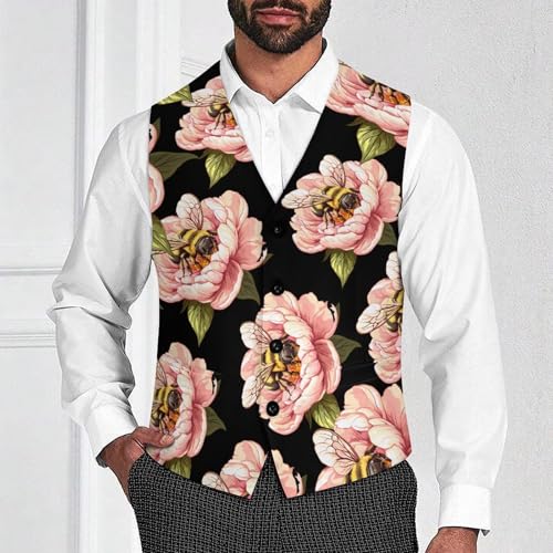 Bees Flowers Men's Suit Vests Dress Vest V-Neck Waistcoat Slim Business Formal with Pocket2
