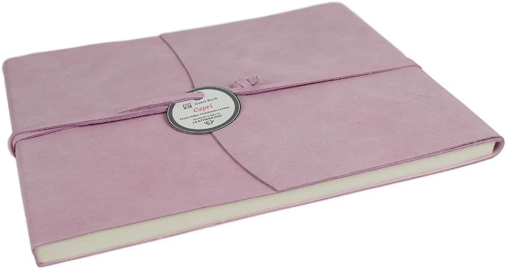 Capri Extra Large Salmon Handmade Italian Leather Wrap Guest Book, Columned Pages (22cm x 28cm x 2cm)