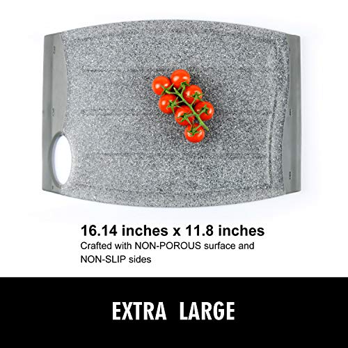 Extra Large Plastic Cutting Board, 16" Non-Slip Cutting Board For Meat, Thicker Kitchen Chopping Board, Unique Design With Multiple Juice Grooves! Bpa Free, Dishwasher Safe, Easy Grip Handle (Grey) #TOP1