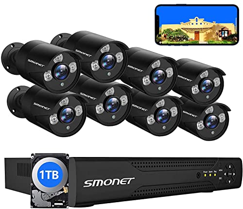 Get Special Price SMONET 16CH 5MP Lite Home Security Camera System, 5MP H.265+ Surveillance DVR Indoor Outdoor with 8pcs 1080P HD Wired Waterproof CCTV Cameras, 1TB HDD for 24/7 Recording, Remote Access, Night Vision