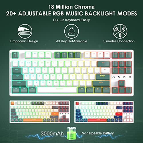 Image of ATTACK SHARK K87 Gaming Keyboard Wireless TKL Mechanical Keyboard,2.4G /BT 5.0 /Wired Coiled Keyboard Cable,Hot Swappable Tactile Switch,Chroma RGB,3000 mAh Rechargeable Battery for Windows Mac
