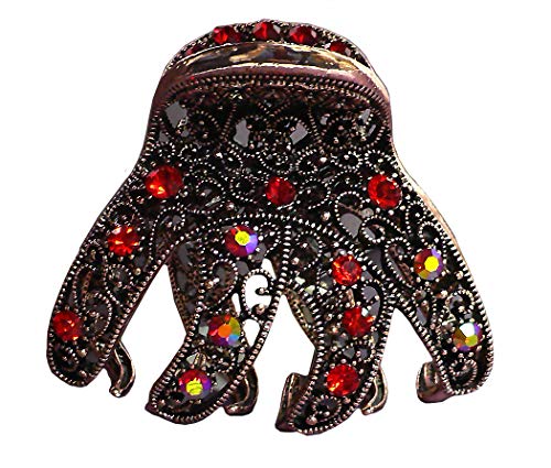 Bella Claw Clip Metal Hair Claw Antique Bronze Trim Sparkly red Crystals GL56Red
