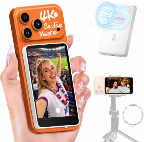 Image of Moman Vlog Selfie Monitor Screen for iPhone 7-17 Series, 4K 60fps & Encrypted Private Wireless, Magnetic Back Camera Monitor, P2P Wireless, 164 ft Range for TikTok, YouTube, Photo & Video Kits, White