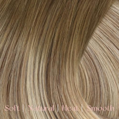 Image of Easyouth Clip in Extension Real Human Hair Balayage Clip in Real Hair Extensions Dark Brown Ombre Light Brown with Blonde Remy Human Hair Clips in Extension for Women 80G 16 Inch 5Pcs