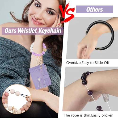 Image of KNGITRYI Wristlet Wallet for Women,RFID Keychain Wallet with Beaded Strap | 8 Card Slots,ID Window,Zipper Pocket,Leather Tassel,Compact Design