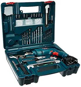 Bosch Professional GSB 10 RE Corded-Electric Drill Tool Set, 10 mm (Blue), 500 Watt, (100 Pc Accessory Set)