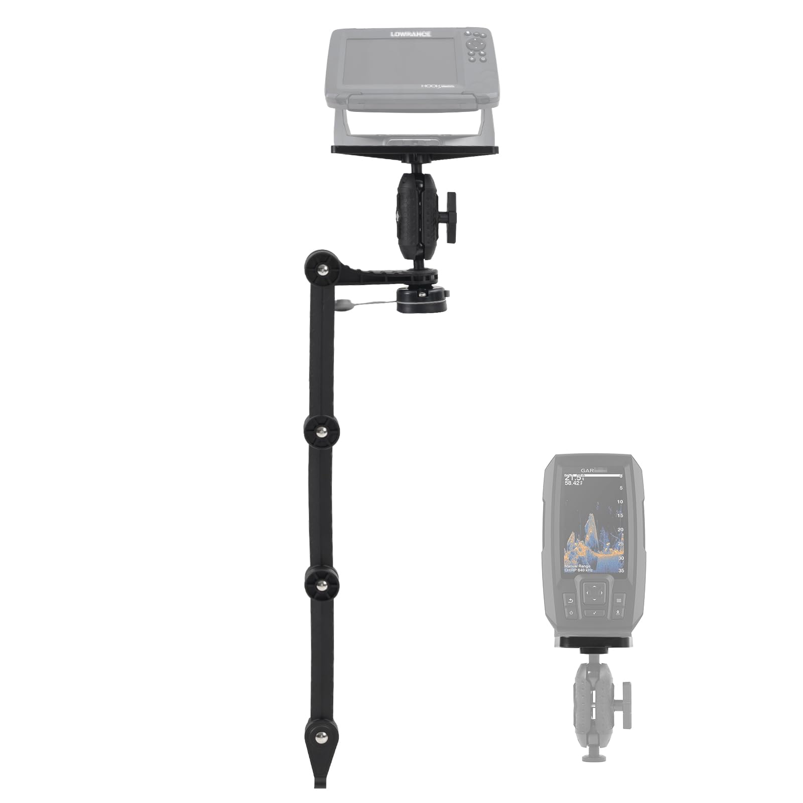 HITORHIKE Universal Fish Finder Mount for Kayak-with Transducer Arm Options,Ball Base,Dual Plates, Fits 9" Electronics,Compatible with Garmin/Lowrance/Humminbird(Basic Mount Pro Set with Arms)
