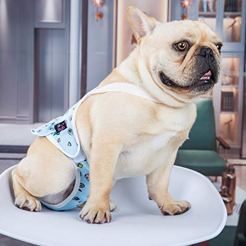EONANT Baumwoll-Hygiene-Höschen für Hunde, Wiederverwendbare Haustier-Hygiene-Höschen mit verstellbaren Trägern, Haustier-physiologische Hosenwindeln, Welpen, französische Bulldogge, Pudel (Blau, M)