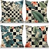 Cirzone Outdoor Kissen 4er Set Kissenbezug 45x45 Deko Wohnzimmer Leinen für Deko Wohnzimmer, Garten, Balkon