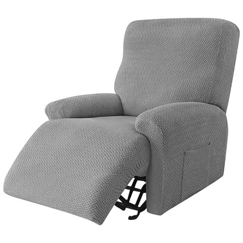 NAVESO 4 Piezas Funda Sillon Relax Reclinable, Fundas Sillon Relax con Bolsillos, Funda Sofa 1 Plaza Universal Elástica para Sillón Reclinable (Gris Claro)