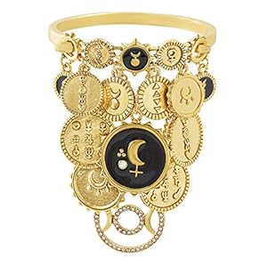 Steve Madden Yellow Gold-Tone Black Charm Bangle Bracelet for Women