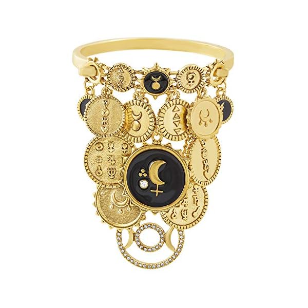 Steve Madden Yellow Gold-Tone Black Charm Bangle Bracelet for Women