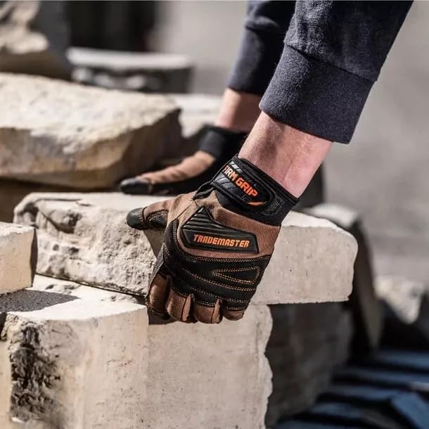Image of Firm Grip Trademaster Large Tan Duck Canvas Work Gloves with Reinforced Palm, Padded Knuckles, & Touchscreen Compatibility