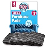 Stay! Anti Slip Furniture Pads (Set of 4) - Square Furniture Stoppers to Prevent Sliding for Hardwood Floors and Carpets - Non Skid Furniture Grippers - Table & Couch Leg Floor Protectors, 4 Inch