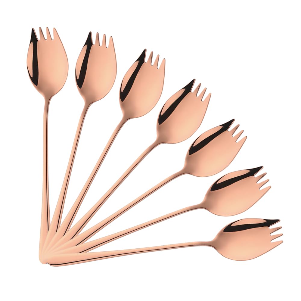 Sporks 2 in 1 Spoons Forks 7 Pieces Mix Color Stainless Steel Reusable Metal Korean Soup Dinner Spoons Camping Flatware Rainbow Color — Amazon image 11