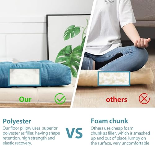 Image of Floor Pillow, Square Meditation Pillow for Seating on Floor Solid Thick Tufted Seat Cushion Meditation Cushion for Yoga Living Room Sofa Balcony Outdoor