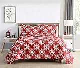 Spirit Linen home SL EST. 1988 Holiday Collection Quilt Set - Ultra-Soft, Reversible Coverlet Bedding - Oversized Quilt with Matching Pillow Shams, Queen, Snowflakes