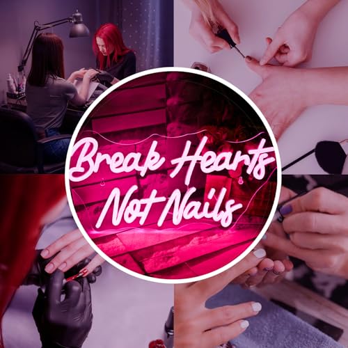 Image of Break Heart Not Nails Neon Sign for Wall Decor,Neon Light Pink LED Neon Light for Bedroom Nails Salon Beauty Room Shop Decoration Gift