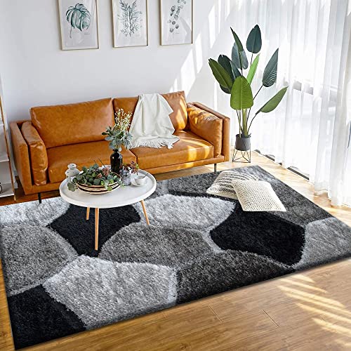 PHP Stylish Large Area Rugs For Living Room - Non Shedding Dense Pile Shaggy Rug For Bedroom Kitchen Carpet Runner Non Slip Floor Mat - Black Grey Silver-Pona, 160 x 230 cm - Cosy Home Interiors PHP Stylish Large Area Rugs For Living Room - Non Shedding Dense Pile Shaggy Rug For Bedroom Kitchen Carpet Runner Non Slip Floor Mat - Black Grey Silver-Pona, 160 x 230 cm - Image 2