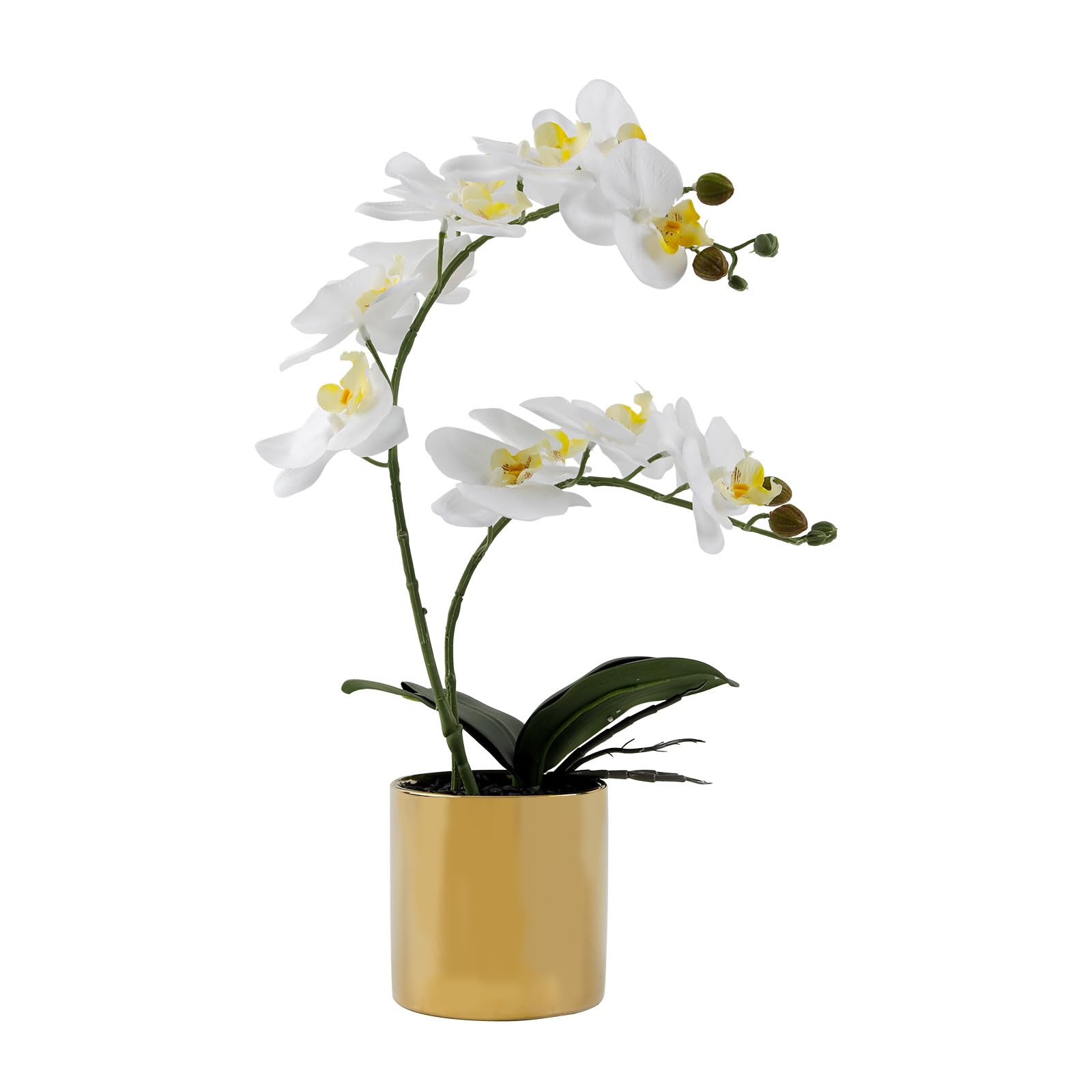 Airbirhom 17” Artificial Orchid Flowers Potted,Realistic Faux White Flowers in Pots for Bathroom Kitchen Home Office Living Room Table Decor Indoor