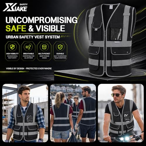 Image of XIAKE Reflective Safety Vest for Men & Women High Visibility Class 2 Vest with Pockets Meets ANSI Standards
