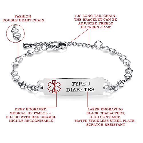 Medical Alert Bracelets for Women Adjustable Personalized Free Engrave Medical ID Bracelets 6.5-8 Inch3