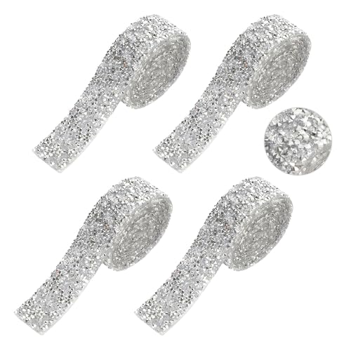 TONGIHS 4 rollos cinta de diamantes de imitación de resina,garra cadena pegamento parche,decorado diamante cadena,para decoraciones festivas, arreglos florales para bodas, adornos para ropa
