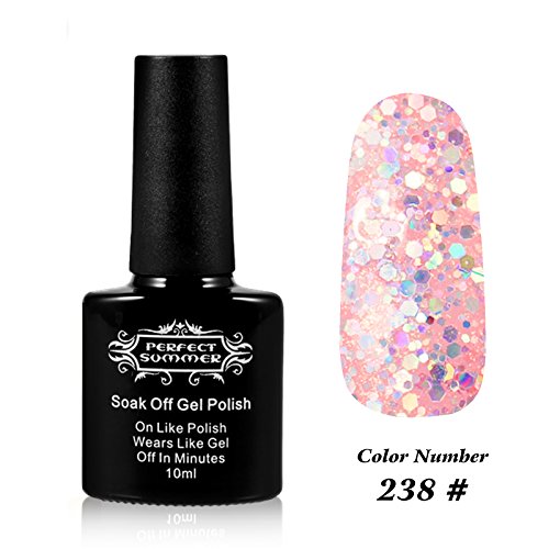 Perfect Summer Pro UV LED Soak Off Gel Nail Polish 10ml Funny Color #238 Glitter Pink