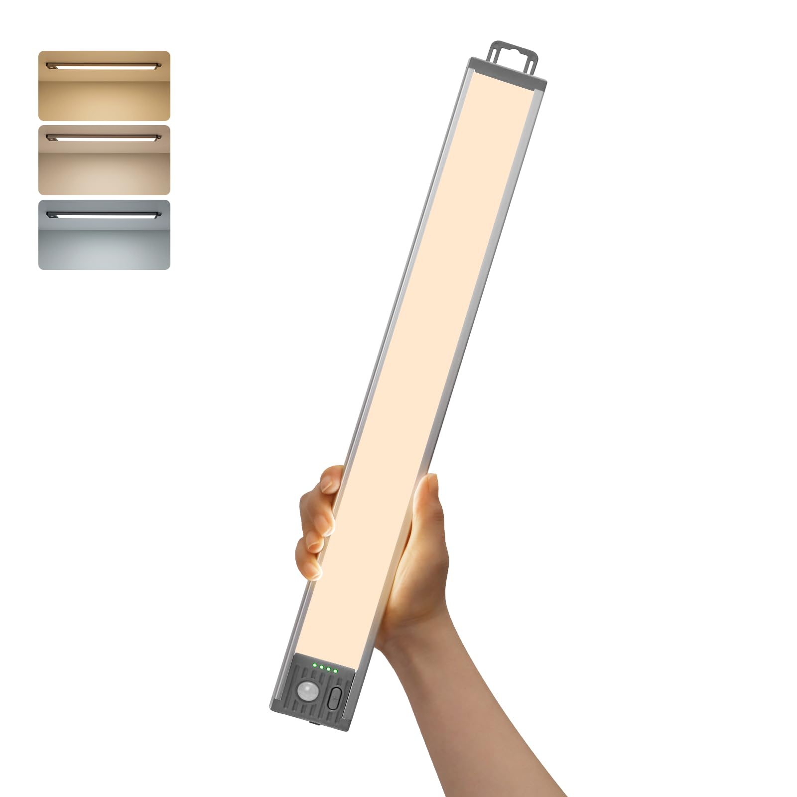 GOODEA Unterschrank Beleuchtung 44.5CM 4500mAh Küche Unterbauleuchte Schrankbeleuchtung LED Leiste mit Bewegungsmelder - 3 Farben Dimmbar Sensor Licht für Küchen Schrank Treppe Flur [1 Stück]