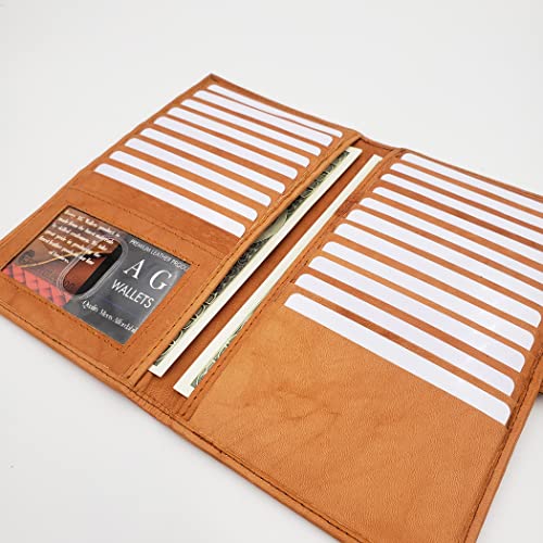 Image of AG Wallets Genuine Leather Mens Long ID 19 Credit Card Security Wallet (RFID TanSnapClose)