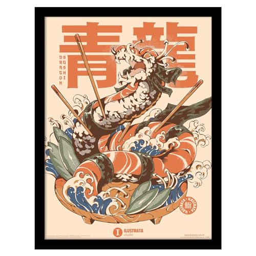 Poster encadré Dragon Sushi pour une déco de salon japonaise moderne