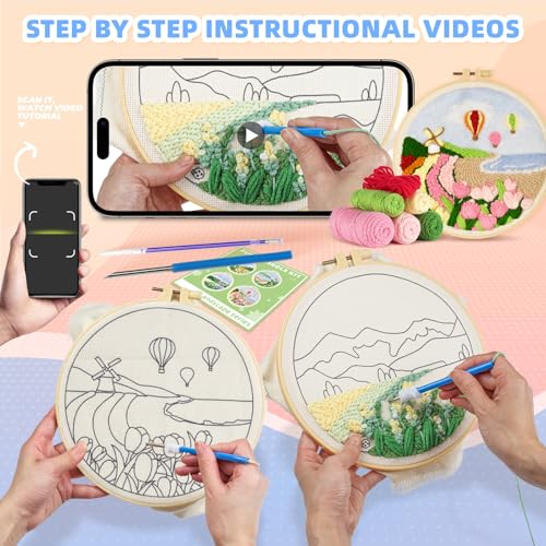 Image of Gipony Embroidery kit for Beginners,Punch Needle Kits Adults Beginner,Punch Needle kit for Beginners, Includes All Tools and Materials,Easy to Follow Instructions and Videos(Landscape)