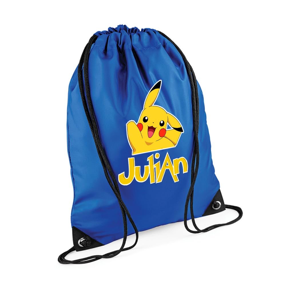 Cartoon Character Gift, Personalised Bag, Gift For Kids, Boy, Girl, Birthday Gift, Back To School, Bagpack, Drawstring Bag, PE Gym Kit, Swimming, Sport Rucksack. (Bright Royal)
