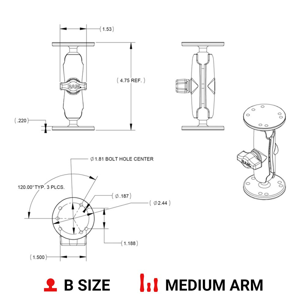 Buy RAM Mounts Universal Double Ball Mount with Two Round Plates RAMB