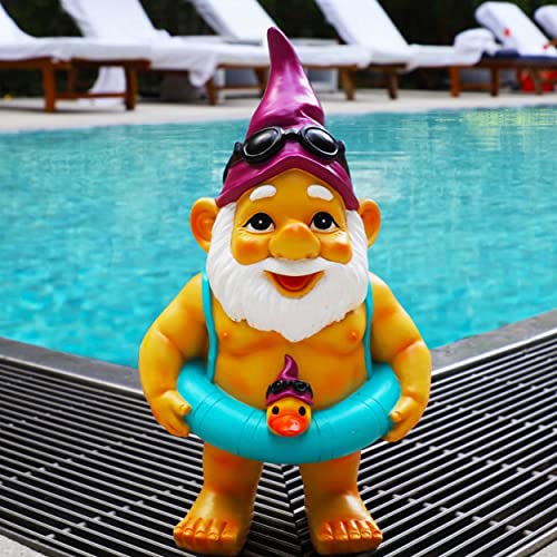 Garden Gnomes Galore Pool Gnome - 1 Foot Tall Gnomes Garden Decorations, Pool Decorations Outdoor Pool Decor - Large Size Garden Sculptures & Statues, Funny Garden Gnomes Garden Decor
